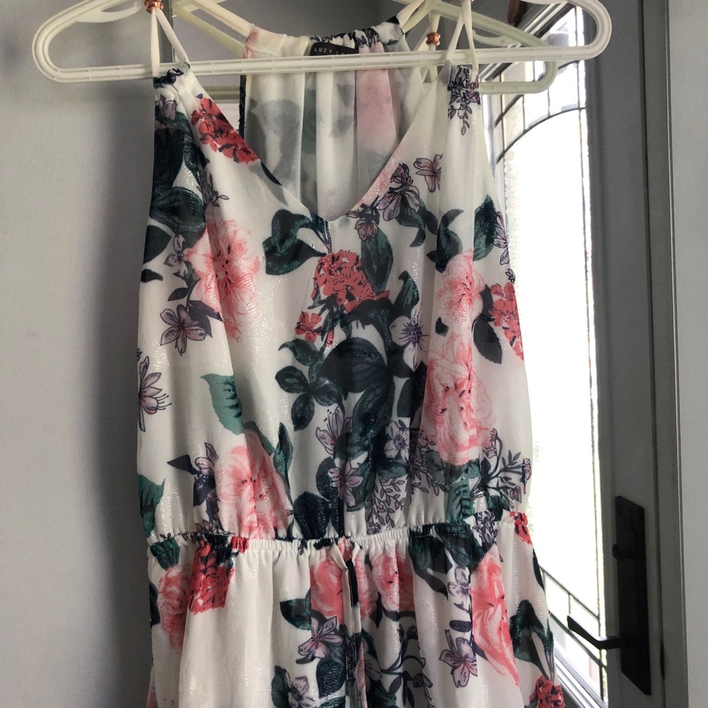 Suzy Shier White Floral Maxi Dress with Pink and Green Print - Picture 2 of 4